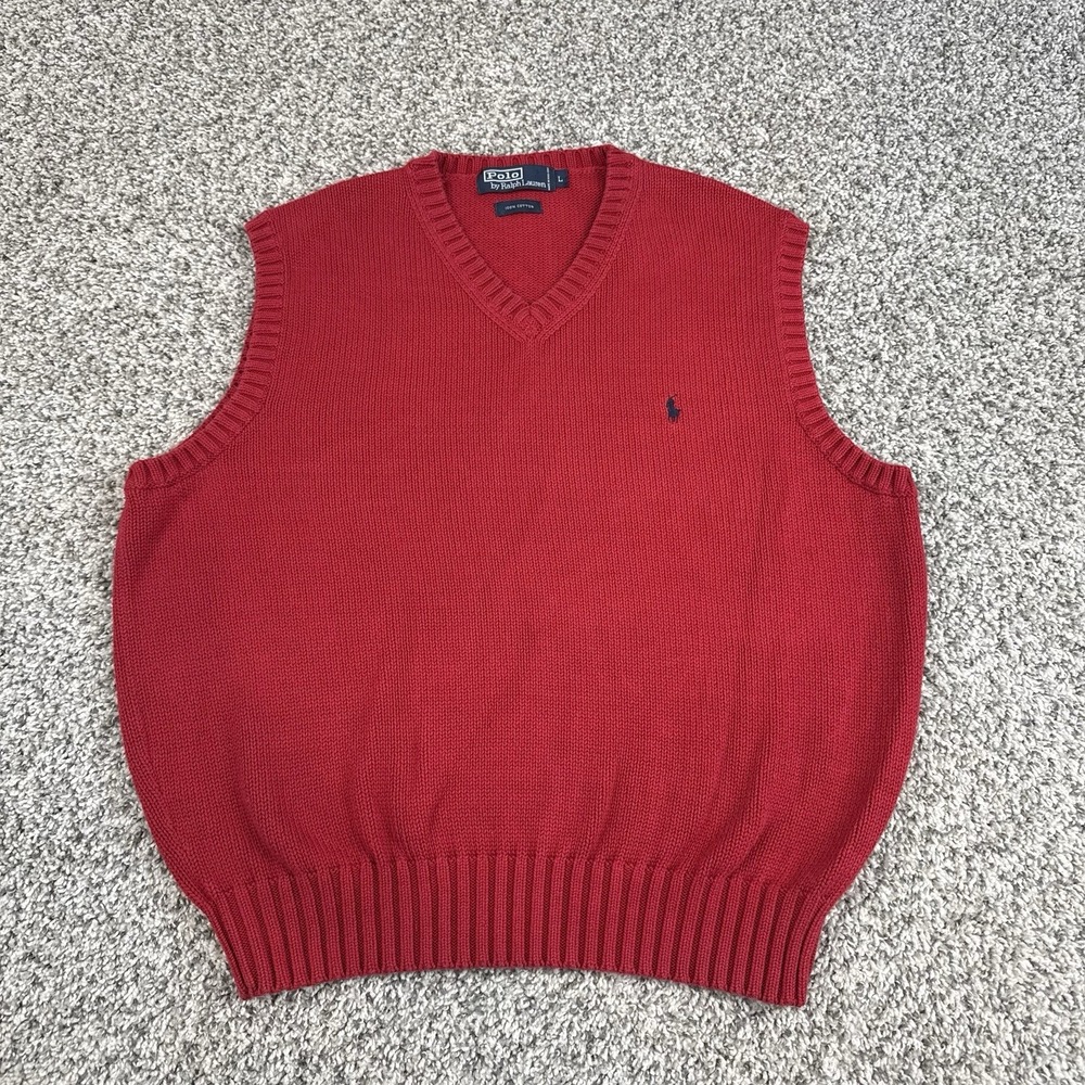 Vintage Polo Ralph Lauren Sweater Vest Mens Large Red 100% Cotton Preppy Golf